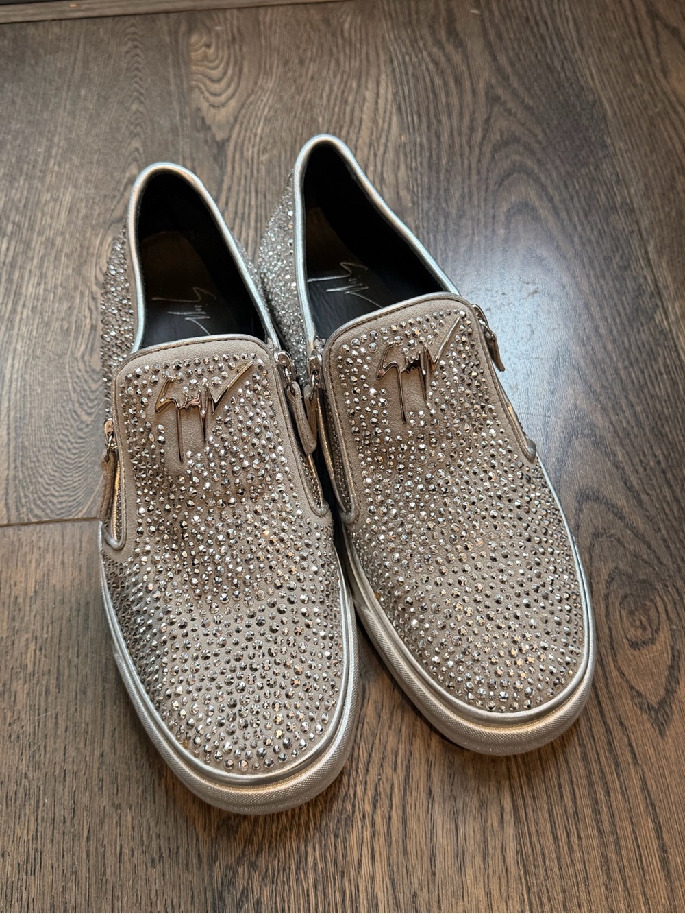 Giuseppe Zanotti Silver Crystal Embellished Slip-On Sneakers | EU 41